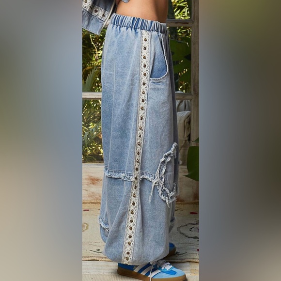 POL jogger pants in double gauze with trim and stud, vintage washing, - Picture 2 of 6